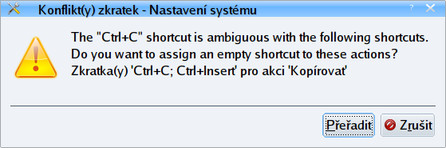 Přeřadit klávesovou zkratku nové akci?