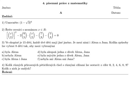 Písemka z matematiky