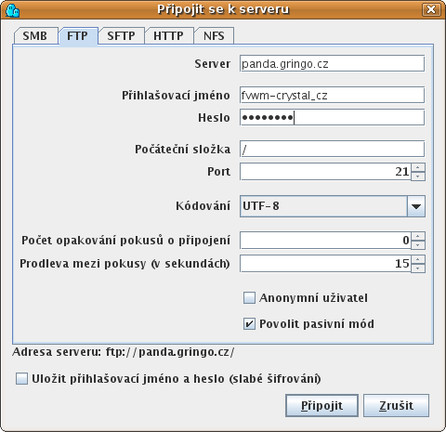 Připojení k FTP serveru