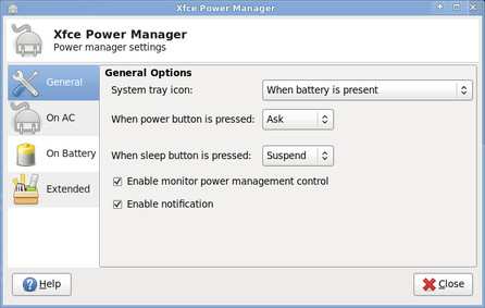 Xfce4 Power Manager, zdroj: wiki.xfce.org