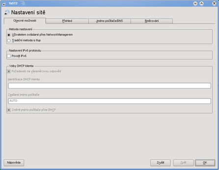 Nastavení sítě - obecné možnosti