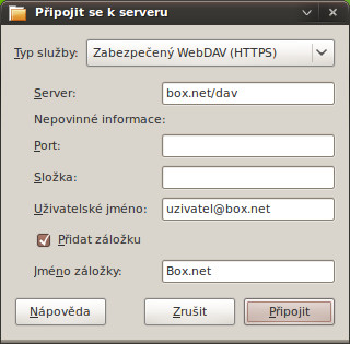 Box.net: Připojení k WebDAV serveru