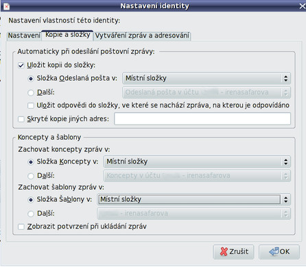 Stejně nastavené adresáře ve volbě Spravování identit