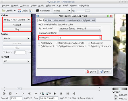 Avidemux - nastavení videa