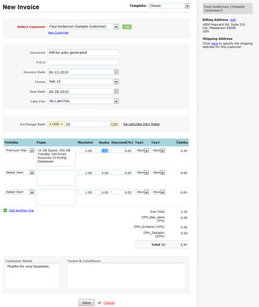 Zoho Invoice - vytvoření faktury