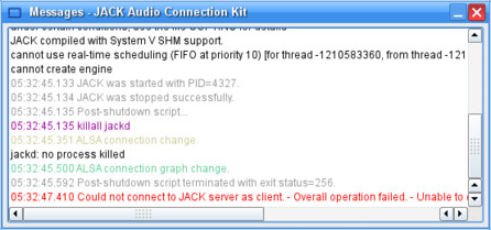 QJackCtl – Okno Messages