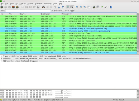 Síťový monitorovací program Wireshark