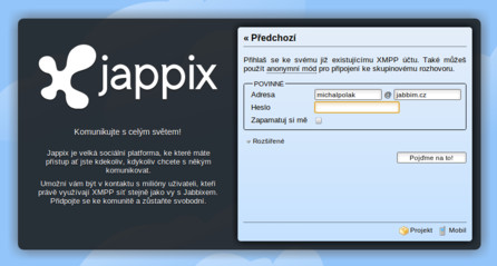 Přihlášení na Jappix