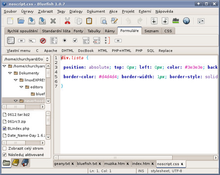 HTML editor Bluefish