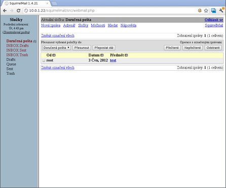 Pohled na obsah schránky ve Squirrelmailu