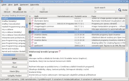 Instalace, odinstalace a aktualizace programů v distribuci Debian (nástroj Synaptic)