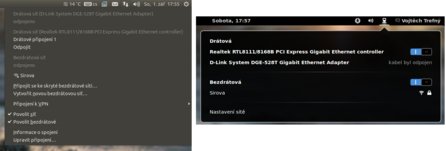 Nastavení sítě – stejný nástroj a tak velký rozdíl (vlevo Unity, vpravo GNOME Shell)