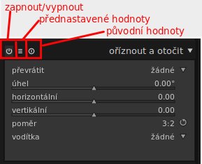 Modul oříznout a otočit se základní nápovědou k ovládání