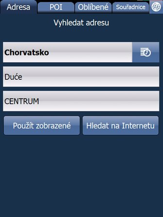 Vyhledávání místa na mapě podle adresy