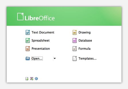 LibreOffice – uvítací obrazovka