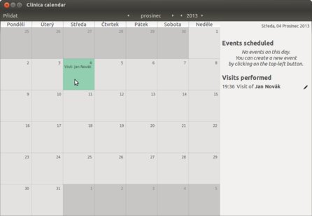 Plánovací kalendář v programu Clinica﻿﻿