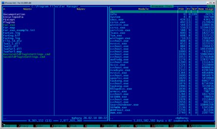 Správa procesů („prohlížecí“ klávesou F3 se zobrazí podrobné informace o zvoleném procesu)