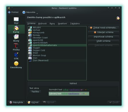 Vzhled okna pro barevné téma openSUSEdarkalternate