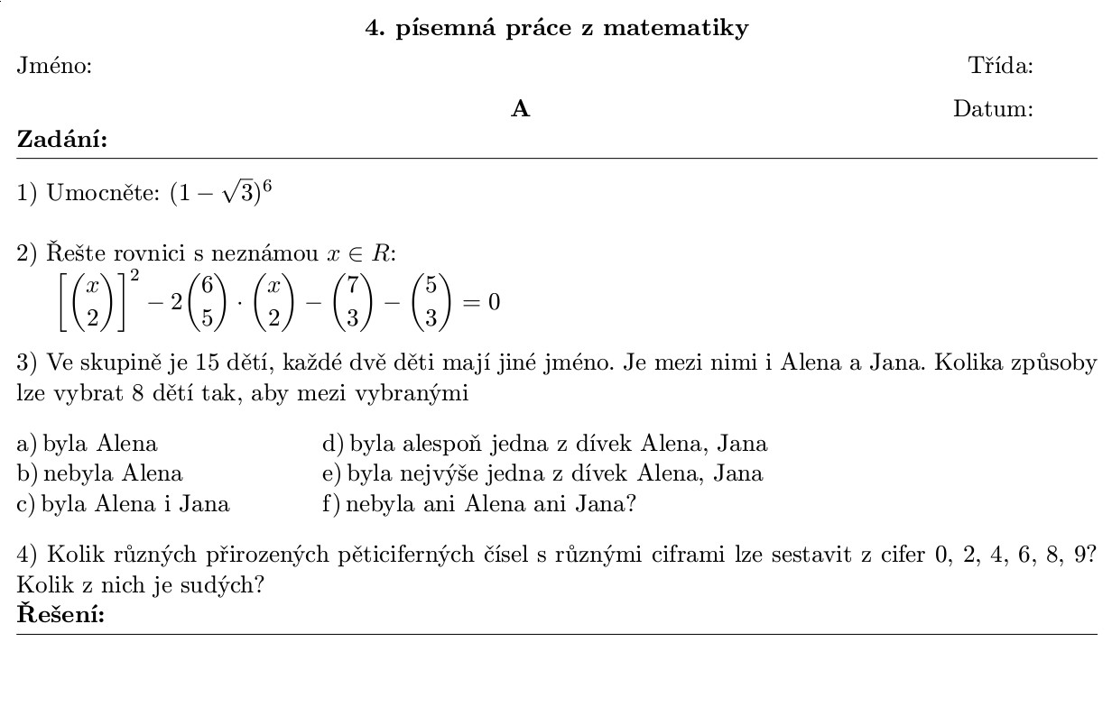 Písemka z matematiky