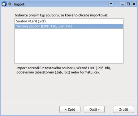 Výběr formátu importovaného souboru