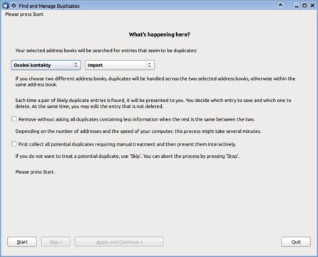 Úvodní okno rozšíření Duplicate Contact Manager