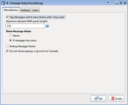 Další nastavení rozšíření Message Notes Plus