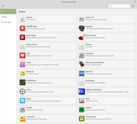 Instalace programů ve formě kontejnerů Flatpak ve Správci softwaru (zdroj: Linux Mint Blog)