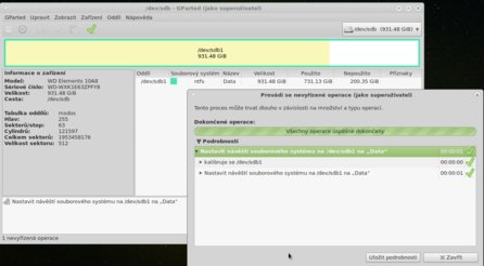 Obr. 3: Po úspěšném i neúspěšném ukončení všech akcí se vám v Gparted zobrazí okno, kde se můžete dočíst jaké operace byly prováděny a s jakým výsledkem.