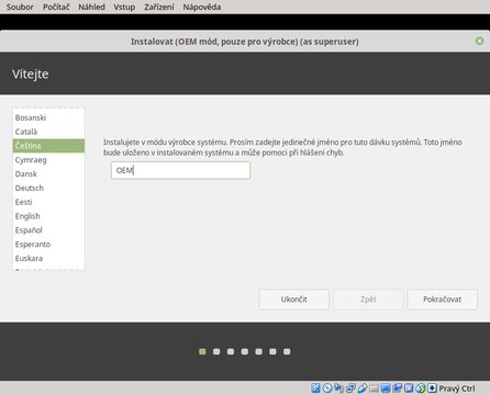 Určení jazyka použitého při instalaci a unikátního názvu počítače