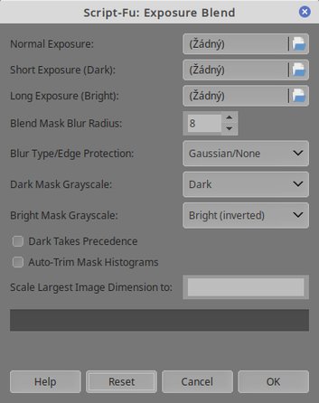 Okno skriptu Exposure Blend