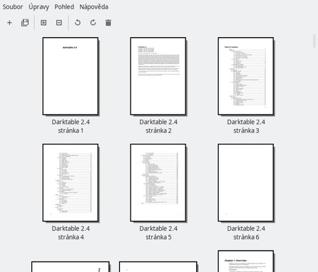 Náhled na jednotlivé stránky otevřeného PDF souboru