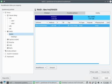 YaST - Dělení disku - RAID