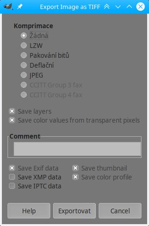 Dialogové okno Export image as TIFF