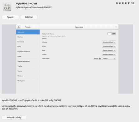 Gnome Tweak najdete např. v aplikace Software