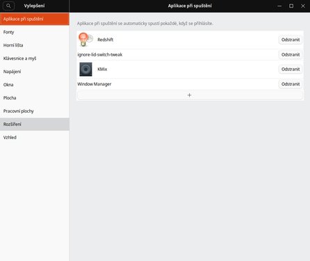 Výběr aplikací po spuštění GNOME 3