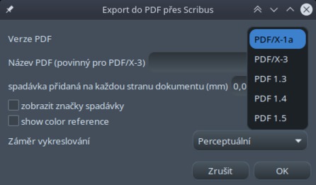 Nastavení exportu PDF