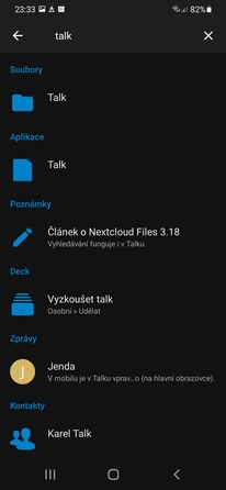 Vyhledávání napříč aplikacemi Nextcloud
