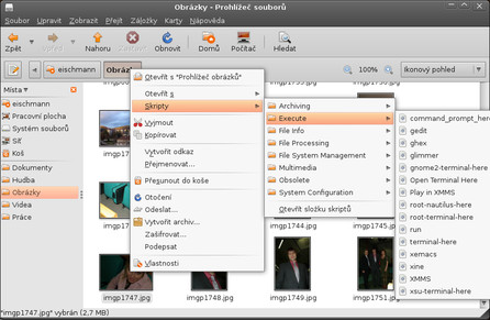 Skripty v kontextové nabídce Nautilu