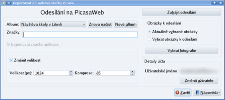 Odesílání na Picasa Web