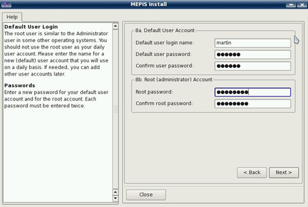 Přidání uživatele a nastavení hesel