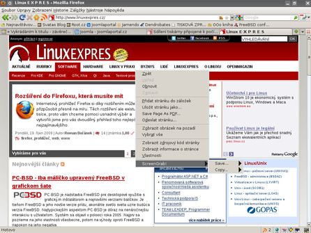 Kontextová nabídka s doplňkem ScreenGrab