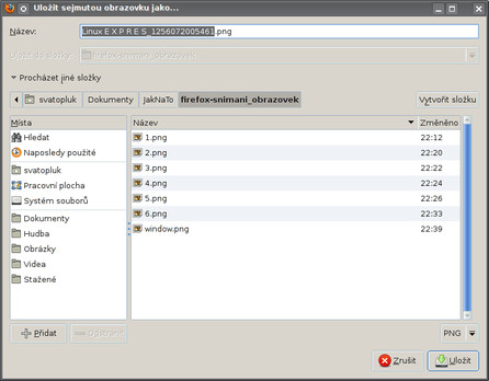 Souborový dialog pro zadání jména obrázku