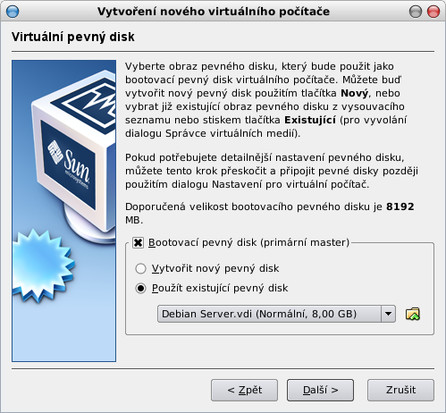 Výběr virtuálního pevného disku