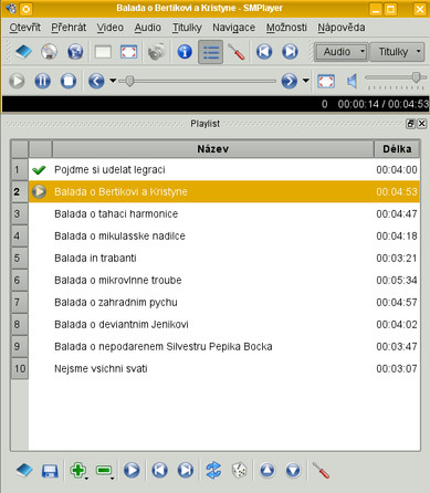 Playlist při přehrávání hudebních souborů