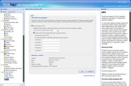 Nastavení záložního zdroje UPS