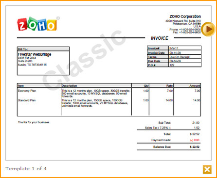 Zoho Invoice - šablona faktury