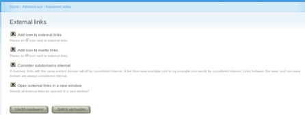 Nastavení doplňkového modulu External Links