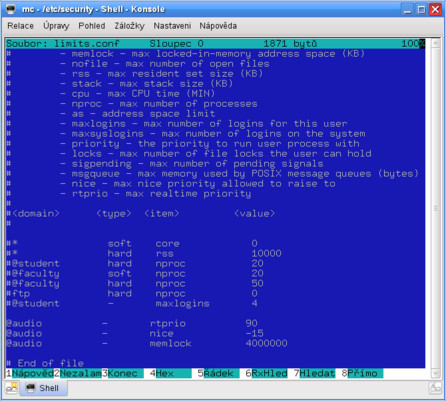 Obsah souboru limits.conf