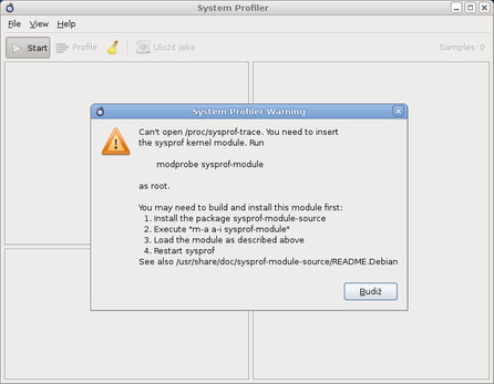 Sysprof vyžaduje zavedení jaderného modulu
