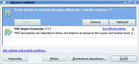 Správce rozšíření a český slovník